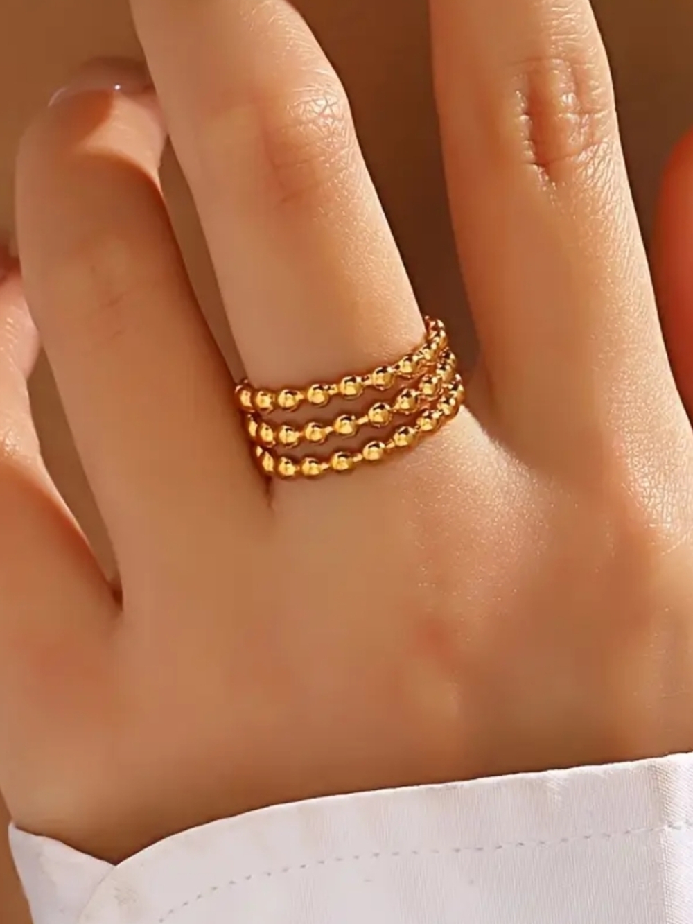18 KT Gold Over Titanium Beaded Multi-Row Ring